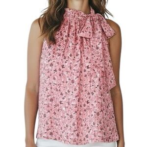 NWT RAMY BROOK Pink Floral Sleeveless Ruffle Tie Neckline Blouse Size X-Large